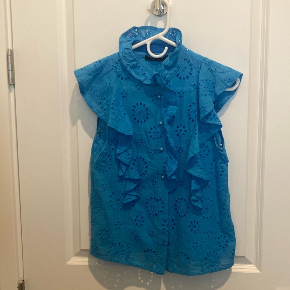 Deluc Blue Eyelet Ruffle Blouse